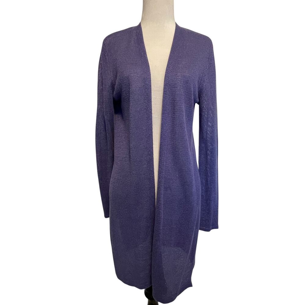 J. Jill Linen Blend Cardigan Womens XS Periwinkle Long Line Lagenlook Oversized